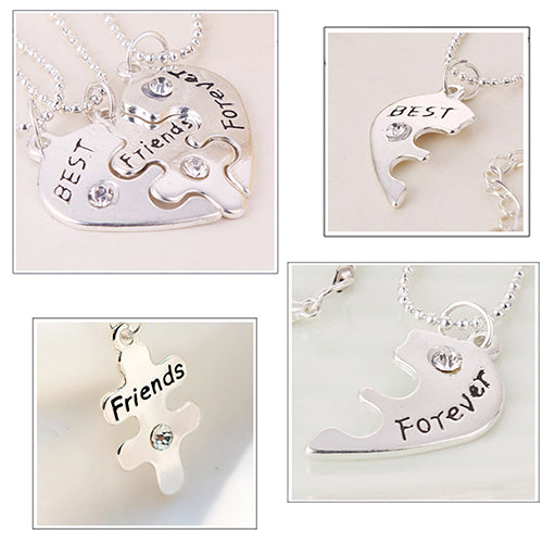 3Pcs Women's Best Friends Forever Split Heart Friendship Necklace Set Jewelry