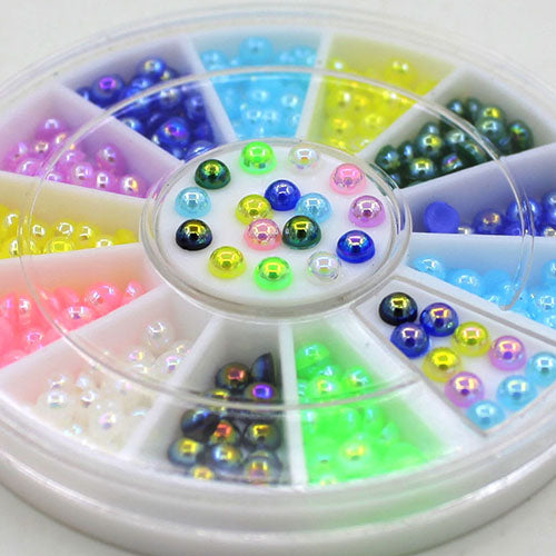 3mm Multicolor 3D Nail Art Faux Pearl Stickers Decoration DIY Manicure Tip Wheel