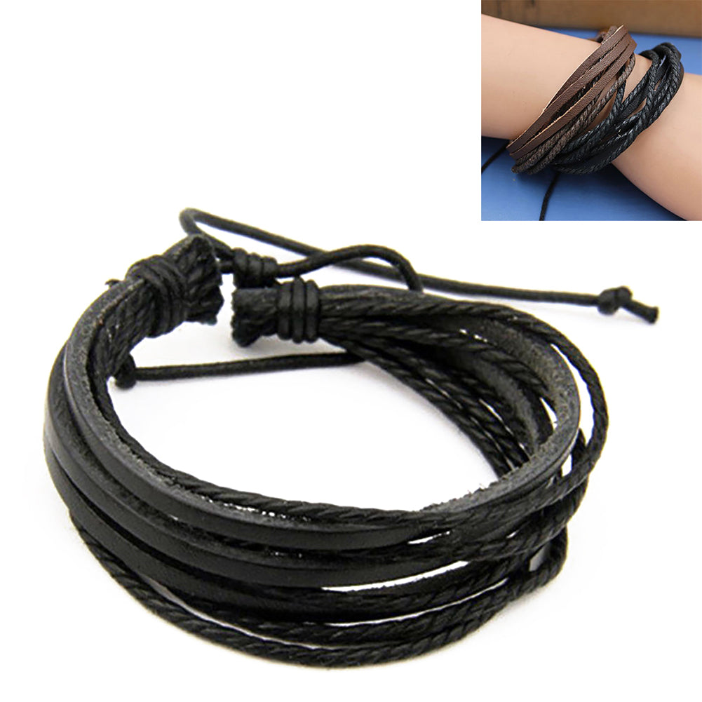 1 Pc Fashion Women/Men Multilayer Faux Leather Bracelet Casual Braid Bangle