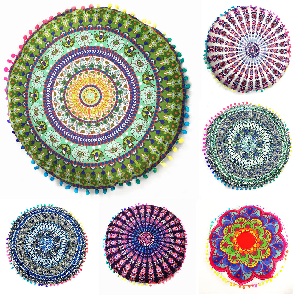 Indian Mandala Floor Round Pillow Case Meditation Boho Cushion Cover Decoration