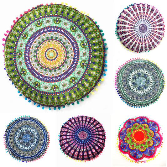 Indian Mandala Floor Round Pillow Case Meditation Boho Cushion Cover Decoration