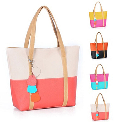 Color Block Faux Leather Messenger Bag Satchel Heart Purse Shoulder Handbag
