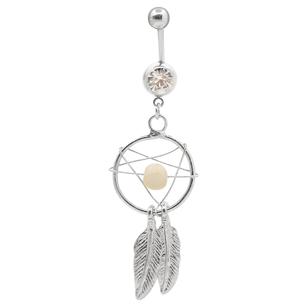 Sexy 14G Feather Bead Dangle Belly Barbell Button Bar Ring Women Bikini Jewelry