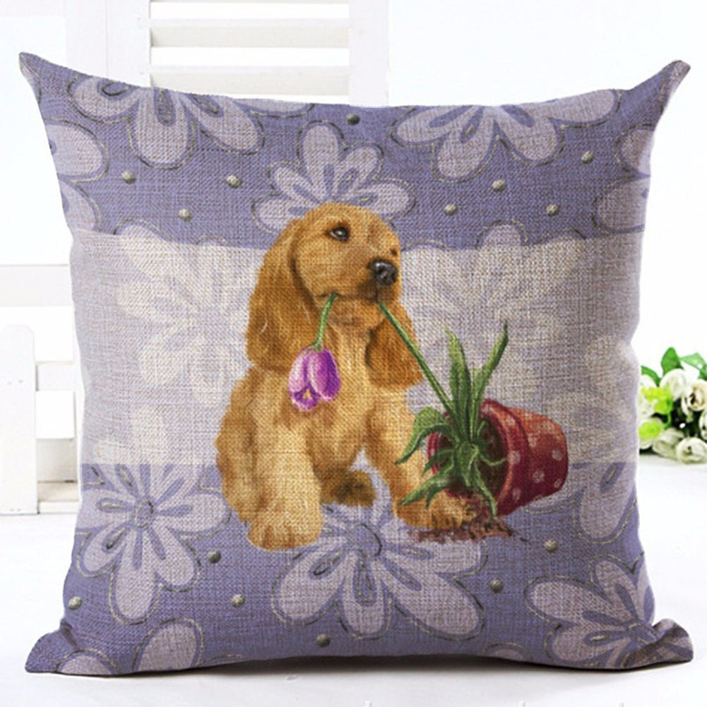 Cat Dog Pattern Linen Throw Pillow Case Sofa Bed Home Car Decor Cushion Cover