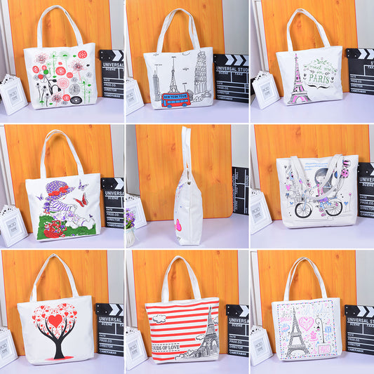 Casual Cartoon Printed Women Canvas Shopping Travel Shoulder Bag Tote Handbag