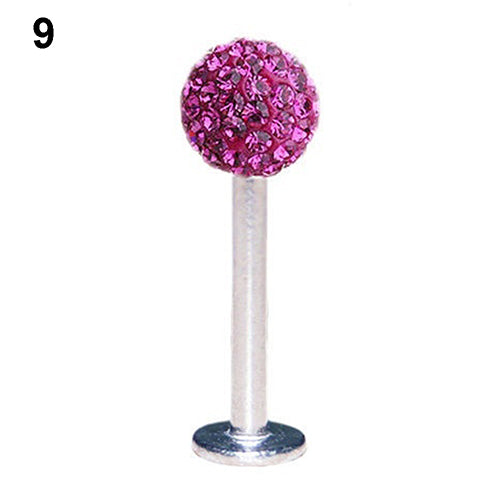 Rhionestone Round Ball Lip Stud Ring Bar Piercing Jewelry Charm 1.2x10mm