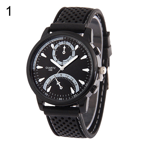 Men's Fashion Black Silicone Band Metal Case Analog Quartz Sports Wrist Watch