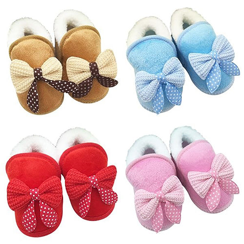 Toddler Baby Girls' Winter Dotted Bowknot Soft Non-Slip Warm Prewalker Shoes