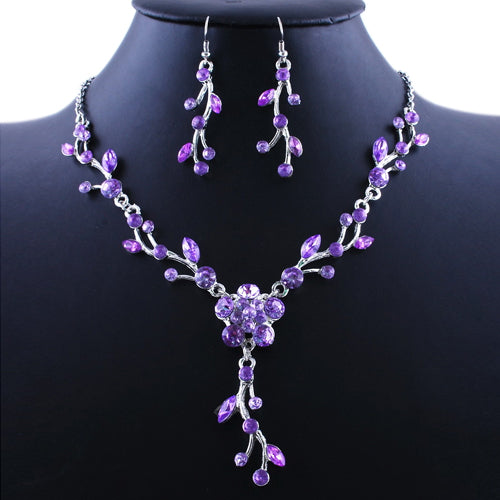 Bride's Flower Rhinestone Alloy Choker Necklace Earrings Jewelry Wedding Party Set