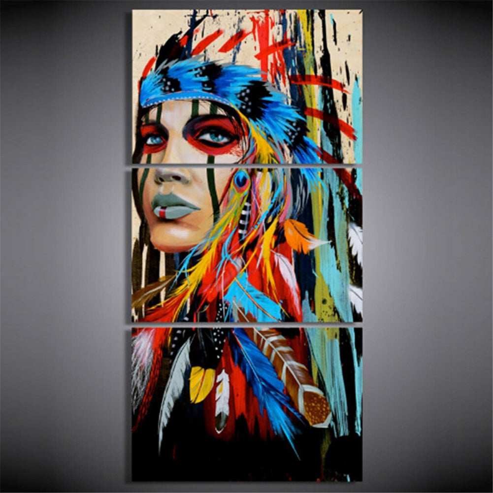 Unframed 3 Panel The American Indian Feather Painting Canvas Picture Wall Decor