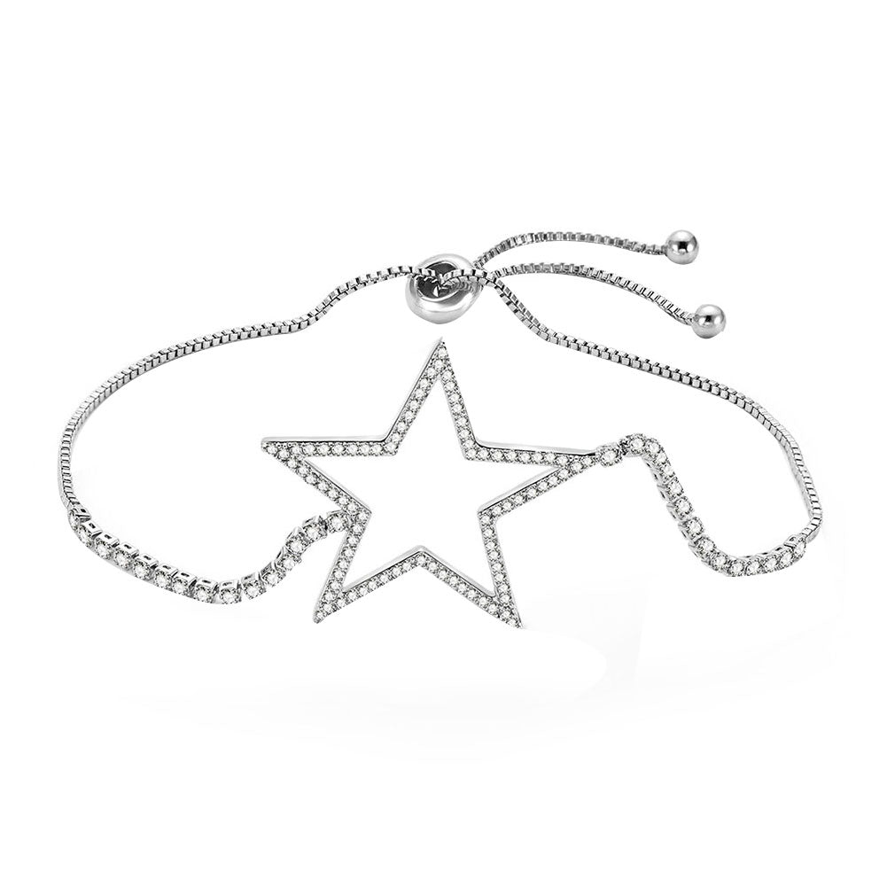 Luxury Zircon Hollow Star Charm Adjustable Pull Slider Bracelet Women Bangle