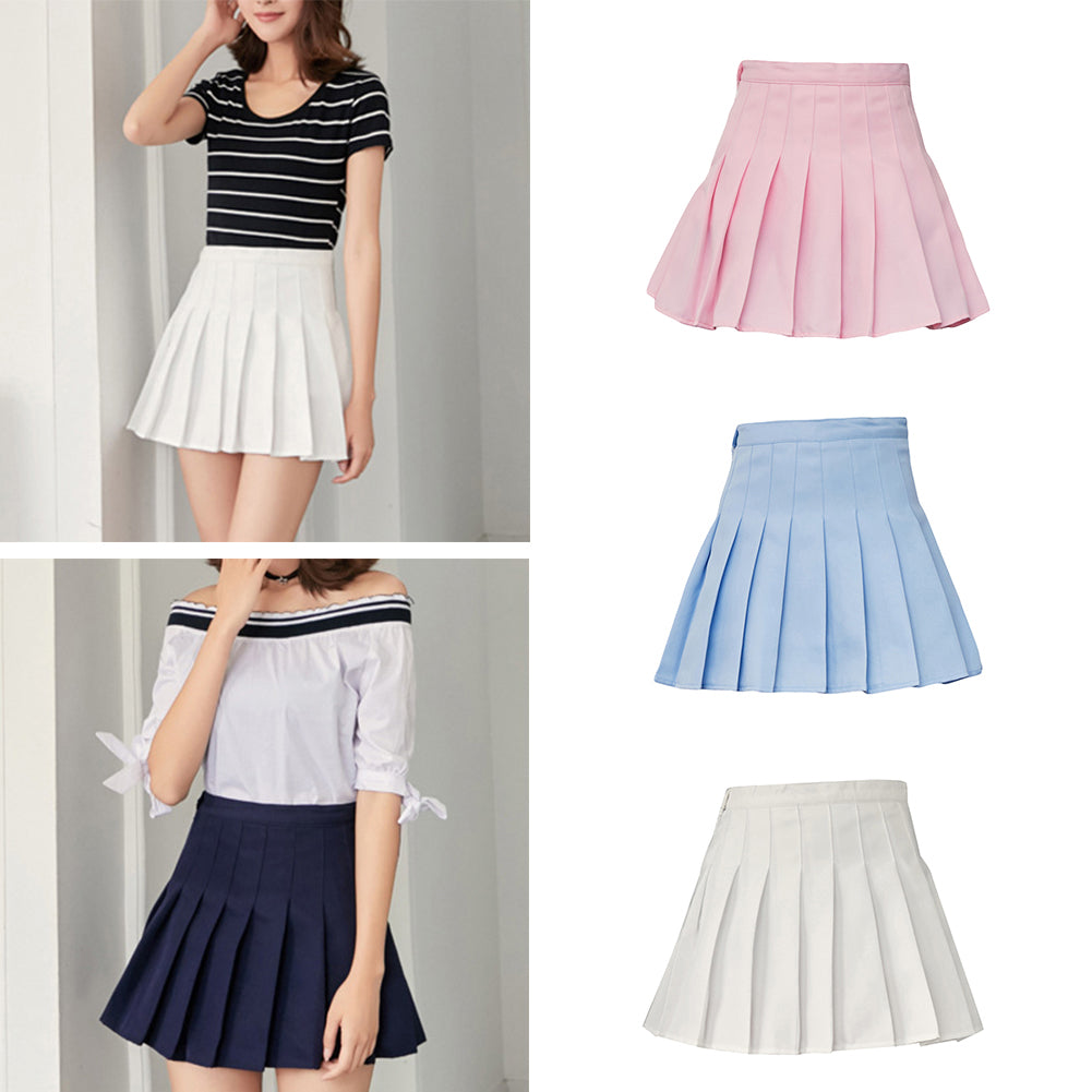 Fashion Women Mini Pleated Solid Color High Waist Tennis Skater Short Skirt Gift