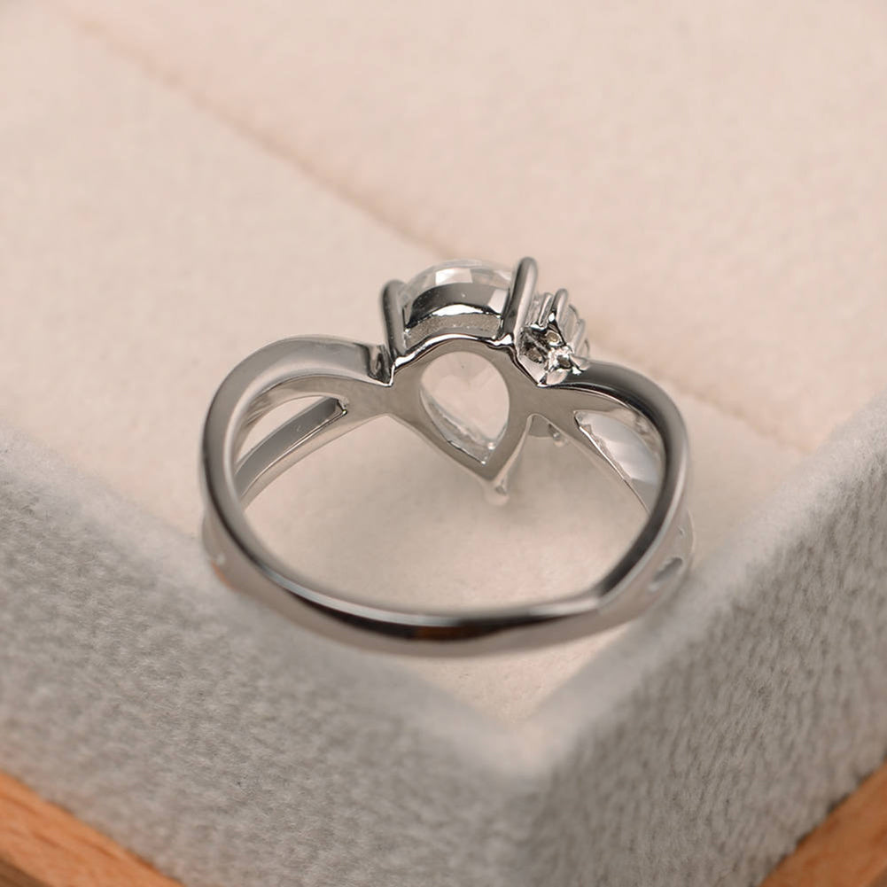 Fashion Women Drop Pear Faux Gem Rhinestone Inlaid Slim Band Party Ring Jewelry