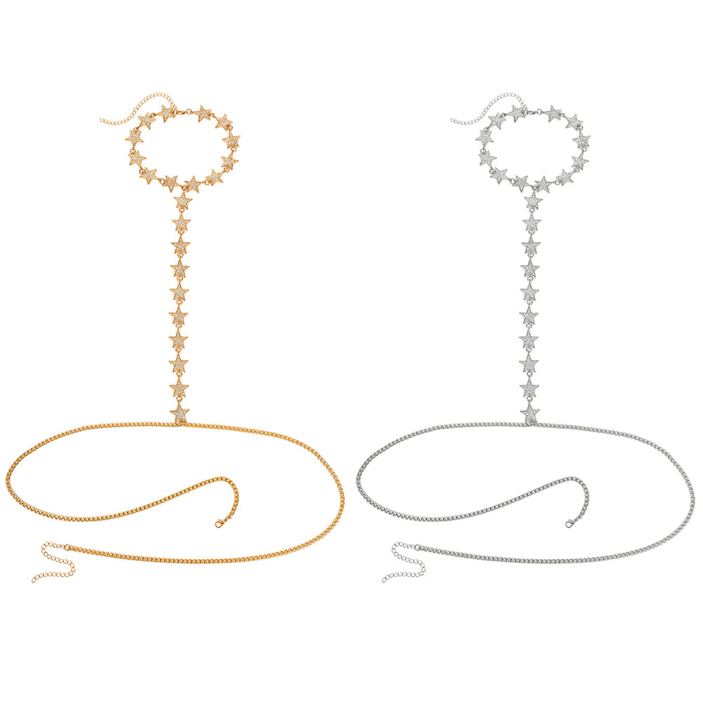 Women Fashion Night Club Party Jewelry Rhinestones Star Body Chain Necklace