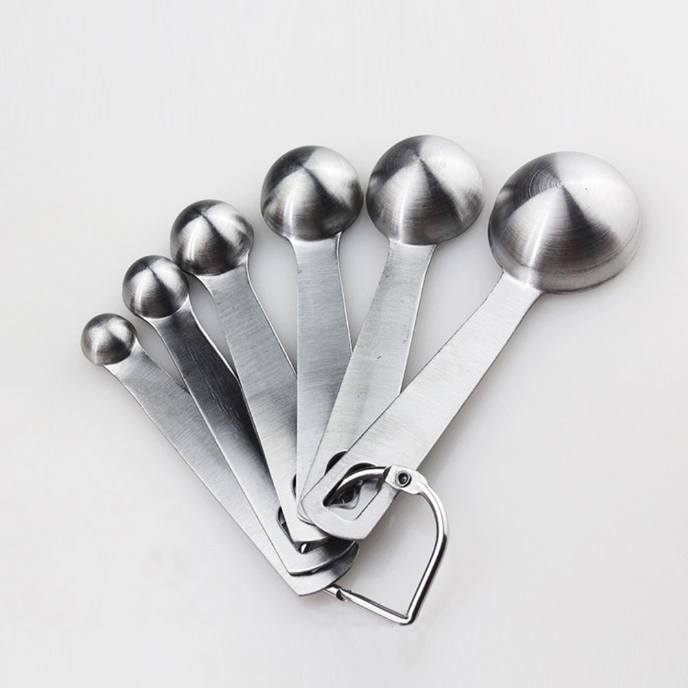 6Pcs/Set Stainless Steel Seasoning Measuring Spoon Round Cup Kitchen Baking Tool