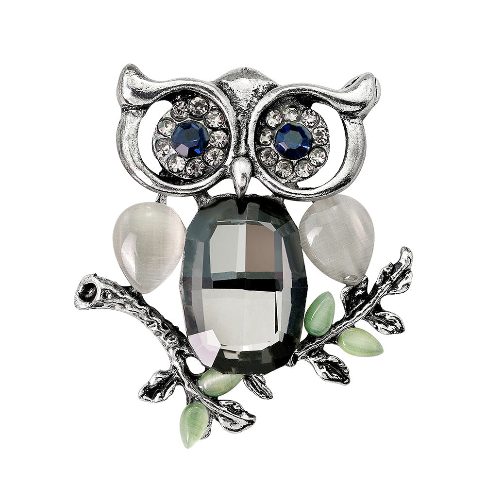 Luxury Shiny Rhinestone Artificial Stone Owl Animal Brooch Pin Women Jewelry