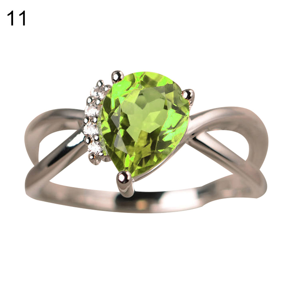 Fashion Women Drop Pear Faux Gem Rhinestone Inlaid Slim Band Party Ring Jewelry