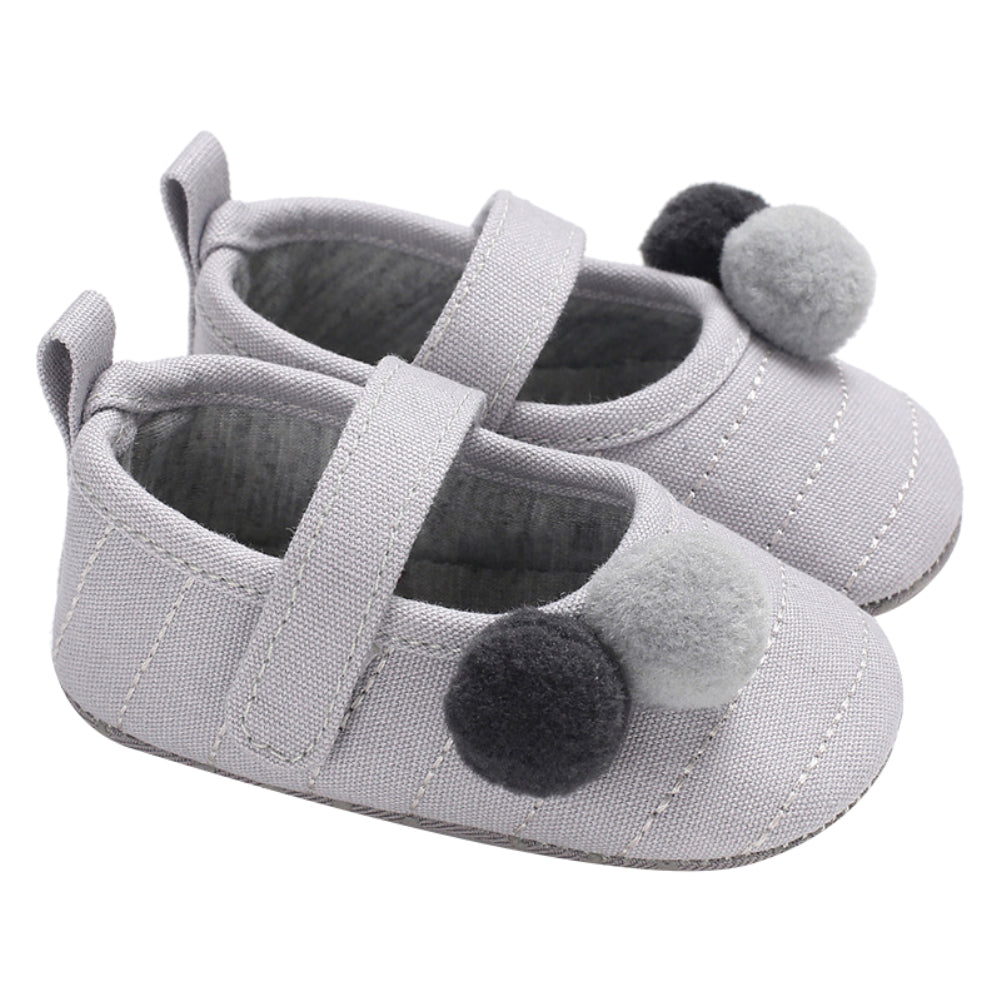 Cute Pompom Solid Color Toddler Baby Girl Prewalker Anti-slip Princess Shoes