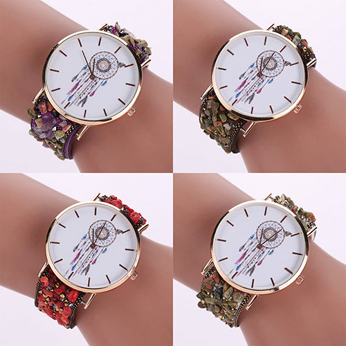 Women's Fashion Korean Dream Catcher Print Stone Band Analog Quartz Wrist Watch