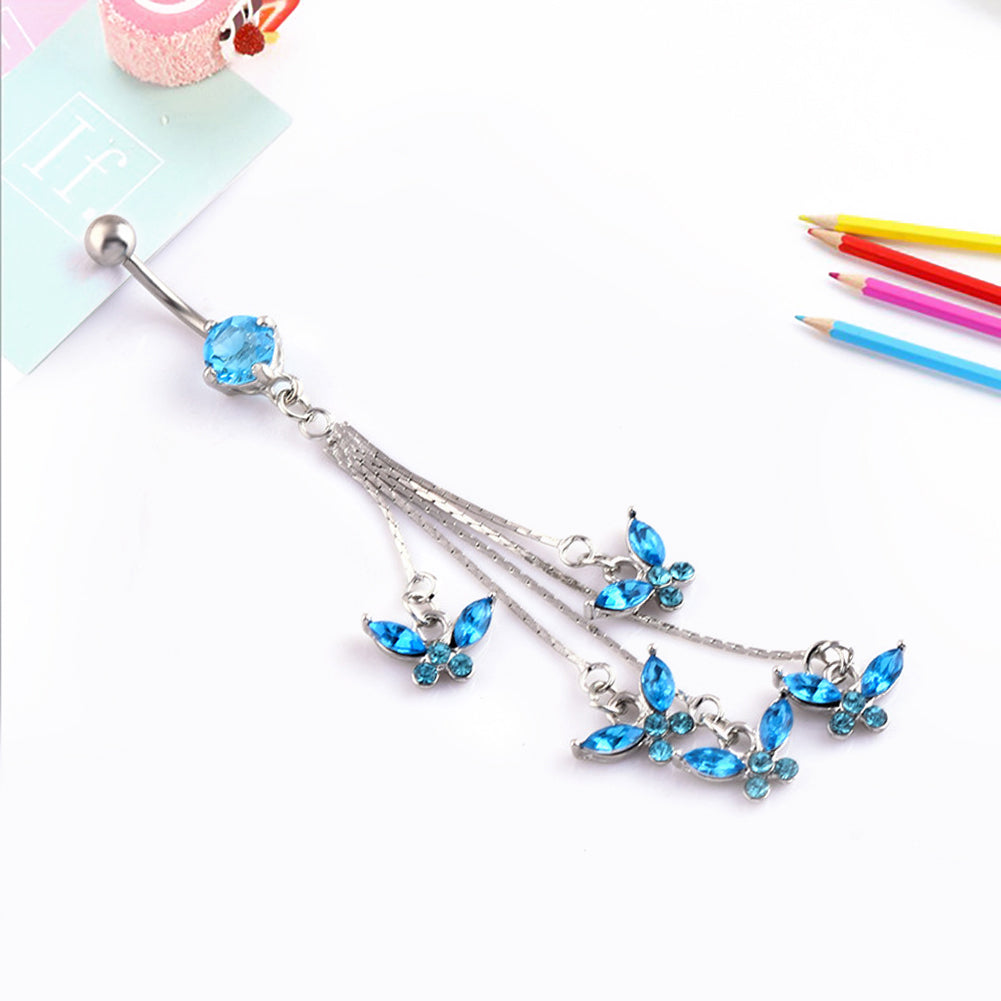 14G 316L Surgical Steel Sexy Butterfly Rhinestone Dangle Navel Belly Button Ring