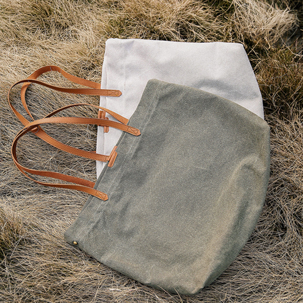 Faux Leather Strap Canvas Bag Shopping Travel Large Capacity Shoulder Handbag