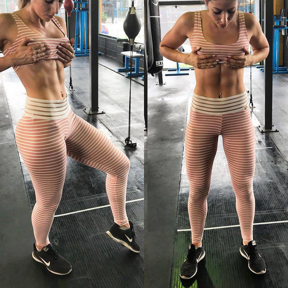 Fashion Stripe Elastic Women's Gym Fitness Workout Yoga Pencil Pants Leggings