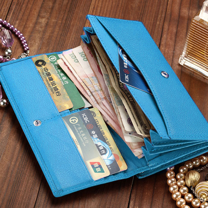 Fashion Lady Women Classic Purse Clutch Wallet Bags PU Handbag Blue