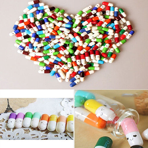 50 Pcs Message Storage Bottle Capsule Letter Cute Love Friendship Half Color Pill