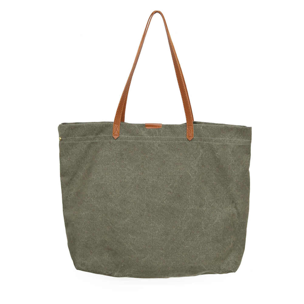 Faux Leather Strap Canvas Bag Shopping Travel Large Capacity Shoulder Handbag