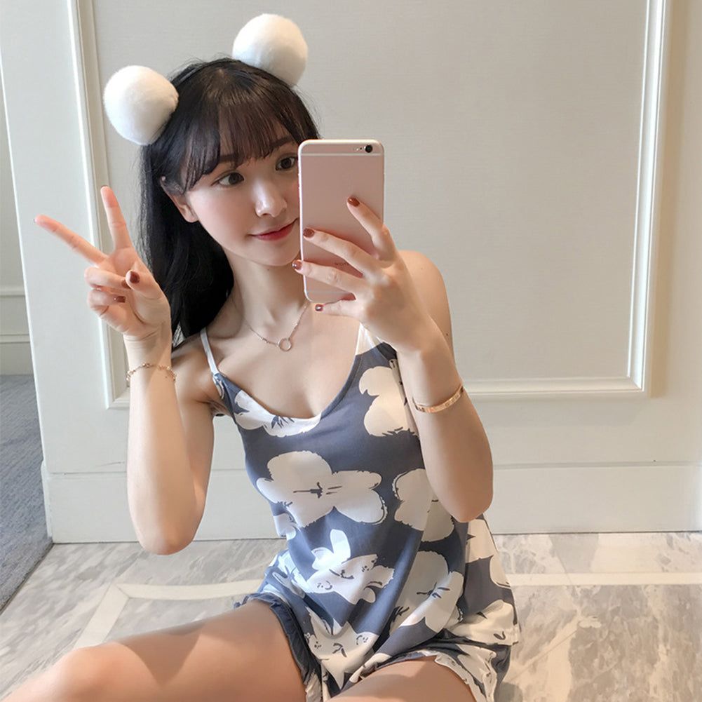 Fashion Lovely Flower Floral Sleeveless Top Shorts Women Sleepwear Pajamas Set
