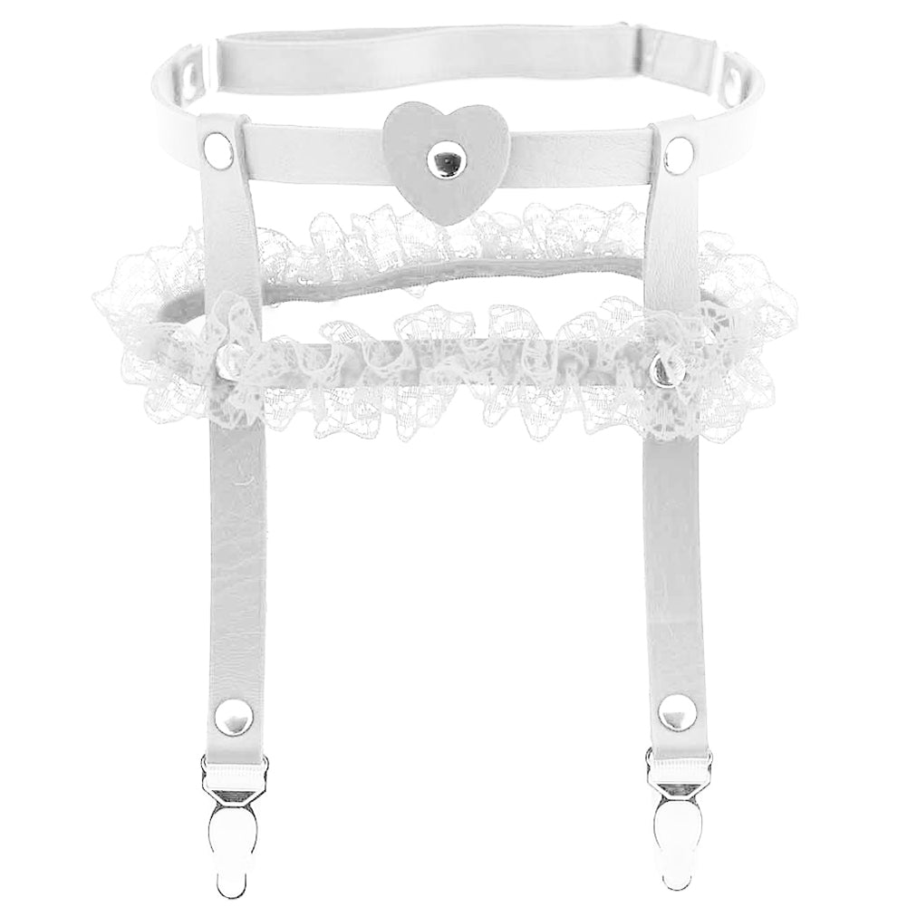 Punk Sexy Love Heart Faux Leather Foot Leg Clips Lace Hem Off Socks Garter