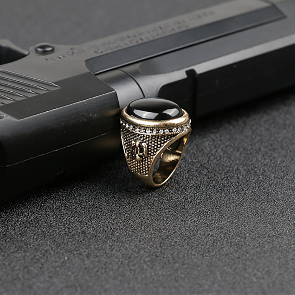Man Vintage Cool Big Black Rhinestone Inlaid Finger Ring Jewelry Party Gift