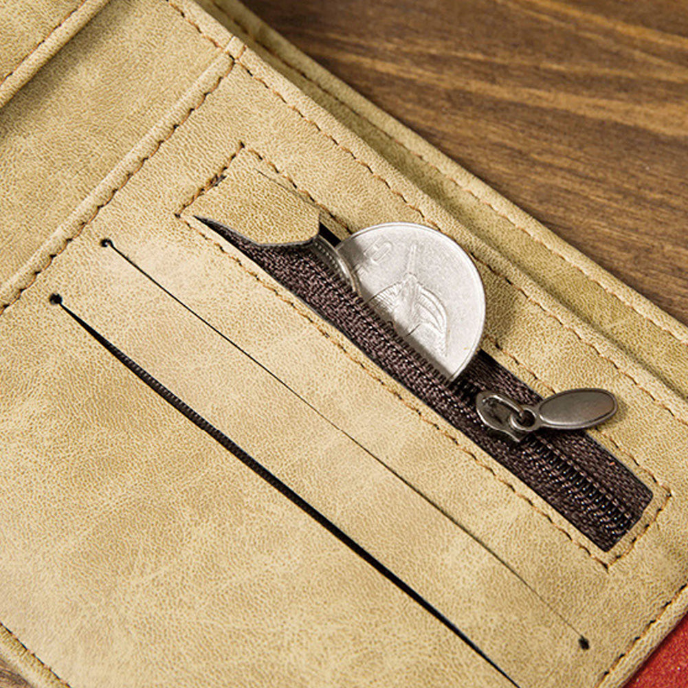 Men Faux Leather Folded Zipper Short Wallet Coin Cards Cash Slots Purse Gift