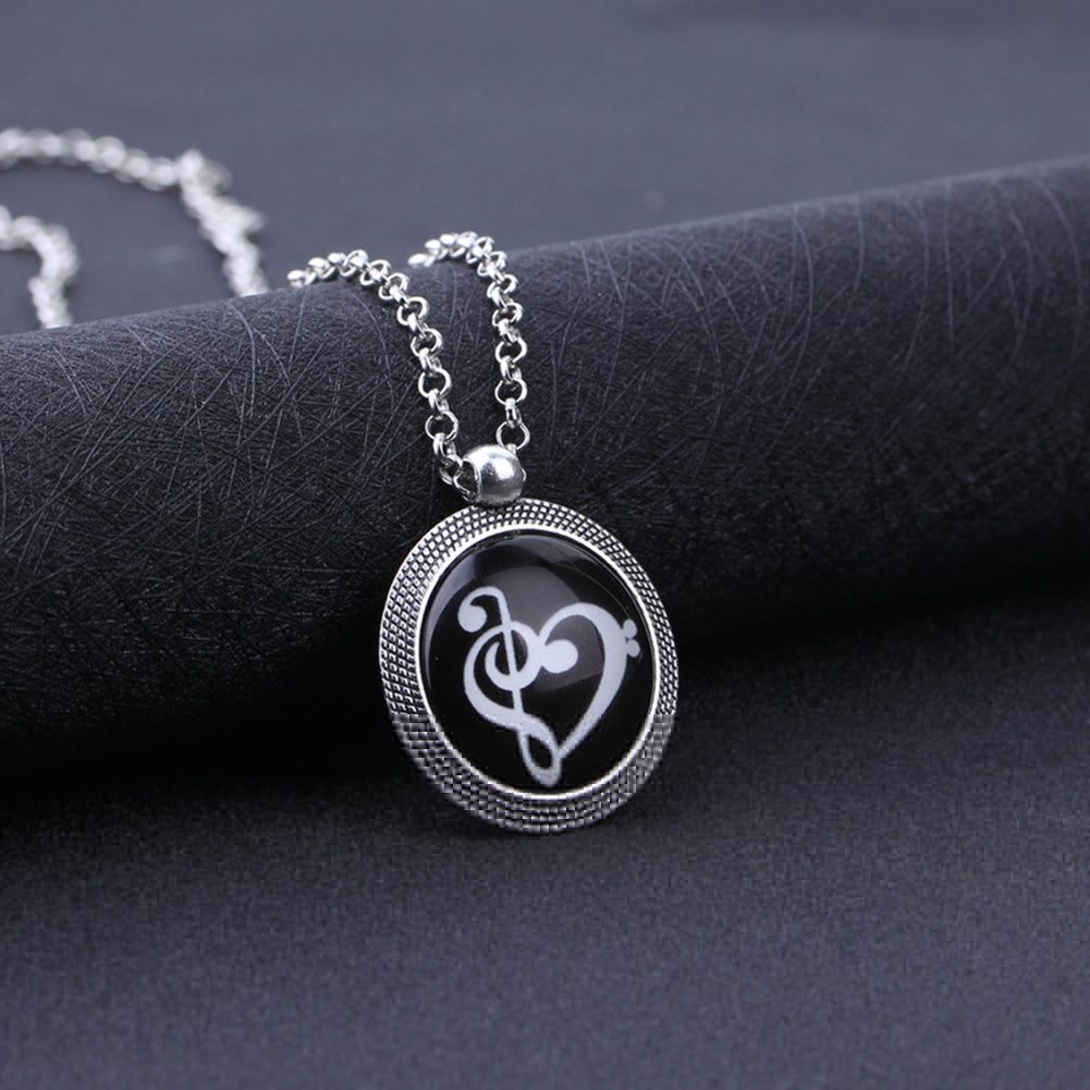 Fashion Luminous Musical Note Heart Women Round Pendant Necklace Party Jewelry