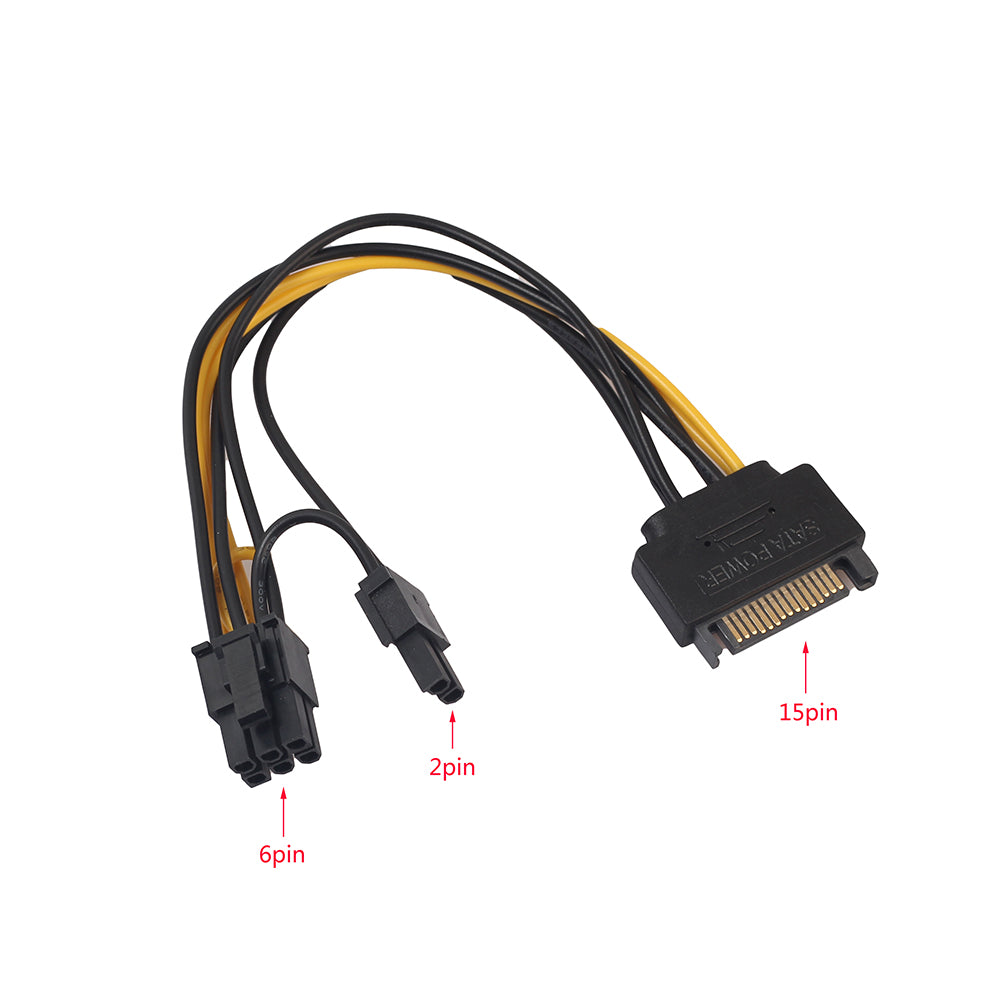 Single SATA 15pin to 8pin(6+2) PCI-E PCI-Express Power Supply Adapter Cable Cord