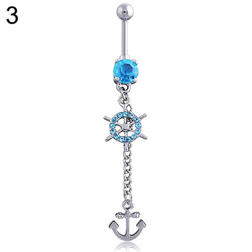 Rhinestone Belly Button Barbell Body Piercing Jewelry Anchors Rudder Navel Ring