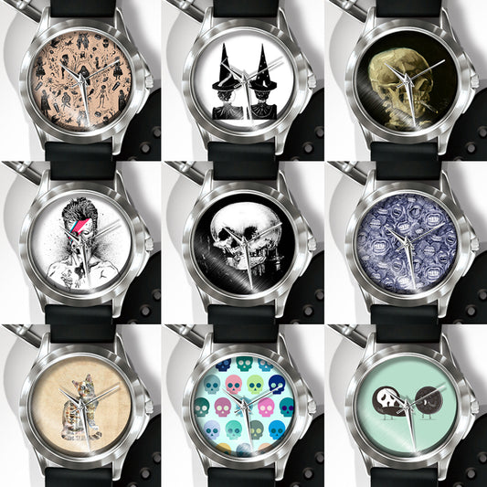 Creative Skull Cat Pattern Dial Quartz Analog Wrist Watch Boys Girls Gifts