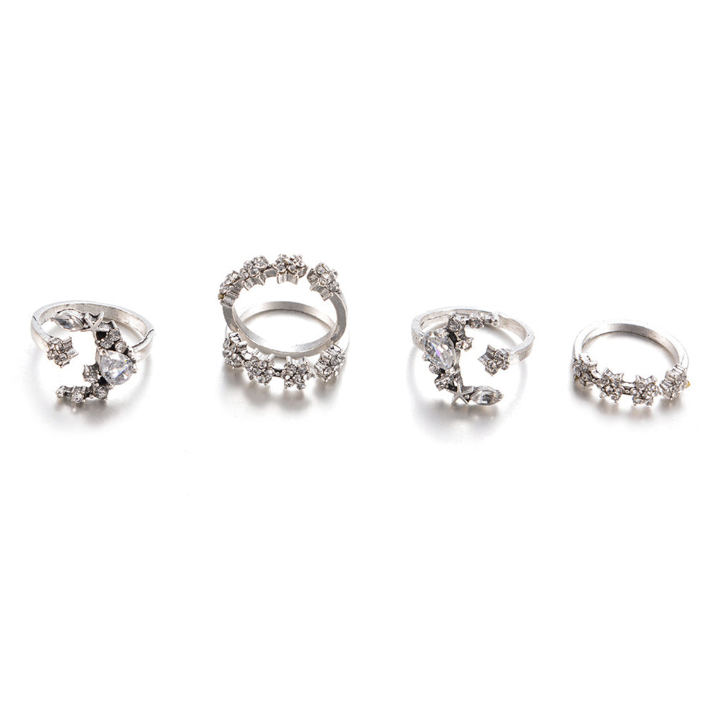 5Pcs/Set Fashion Women Star Moon Rhinestone Knuckle Finger Ring Jewelry Gifts