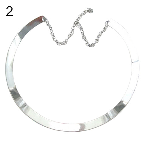 Girl's Thin Mirrored Collar Necklace Shiny Metal Choker Gold Silver Plated Circle Jewelry