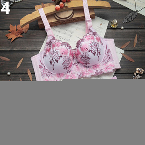 Women's Sexy Floral Lace 3/4 Cup Bra + Low Rise Briefs Underwear Intimate Set