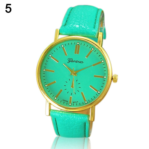 Men's Women's Geneva Round Roman Numerals Dial Faux Leather Quartz Wrist Watch