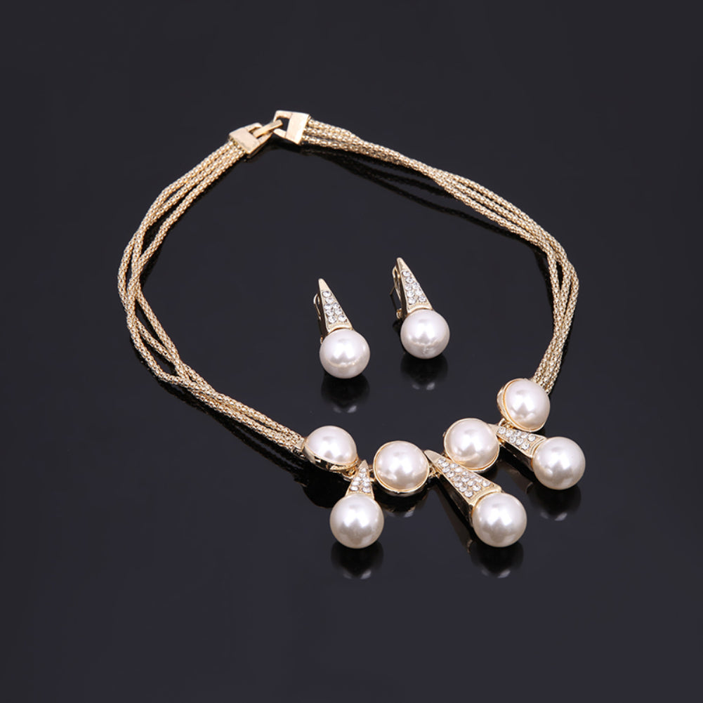 Wedding Bridal Necklace Earrings Bracelet Ring Faux Pearl Fashion Jewelry Set