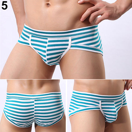 Men's Sexy Bulge Pouch Striped Underwear Boxer Briefs Shorts Cotton Underpants
