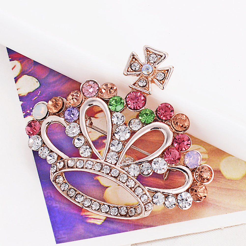 Shiny Rhinestone Crown Shape Fashion Women Brooch Pin Evening Party Jewelry Gift