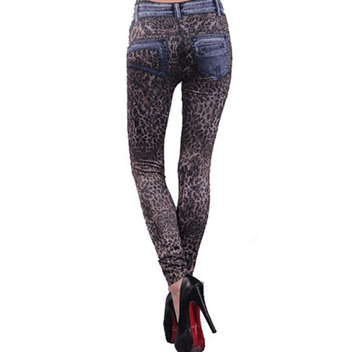 Fashion Women Ladies' Pants Leopard Slim Fit Pencil Jeans Casual Trousers