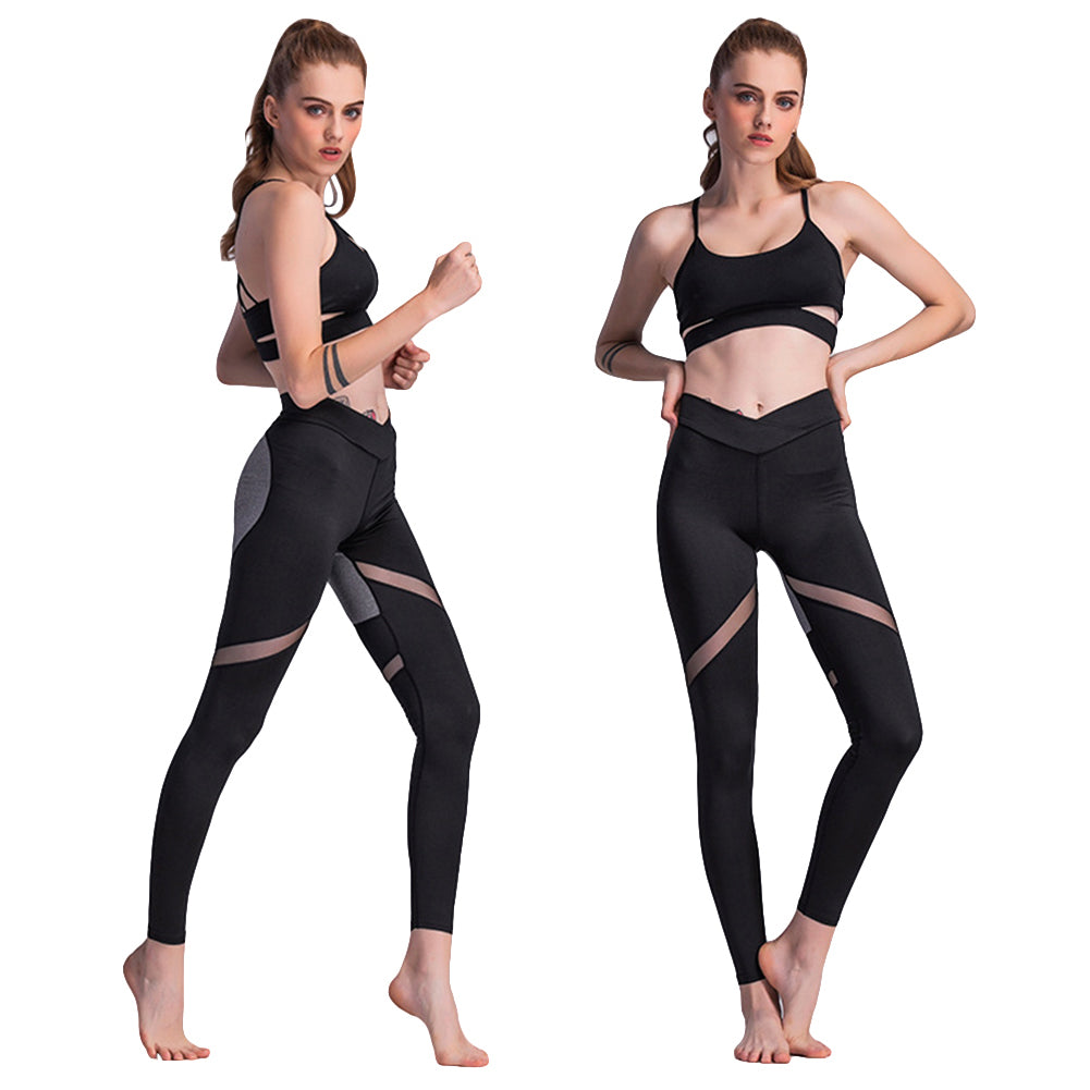 Women Casual Slim V Rise Heart Back Spliced Breathable Sport Yoga Leggings Pants