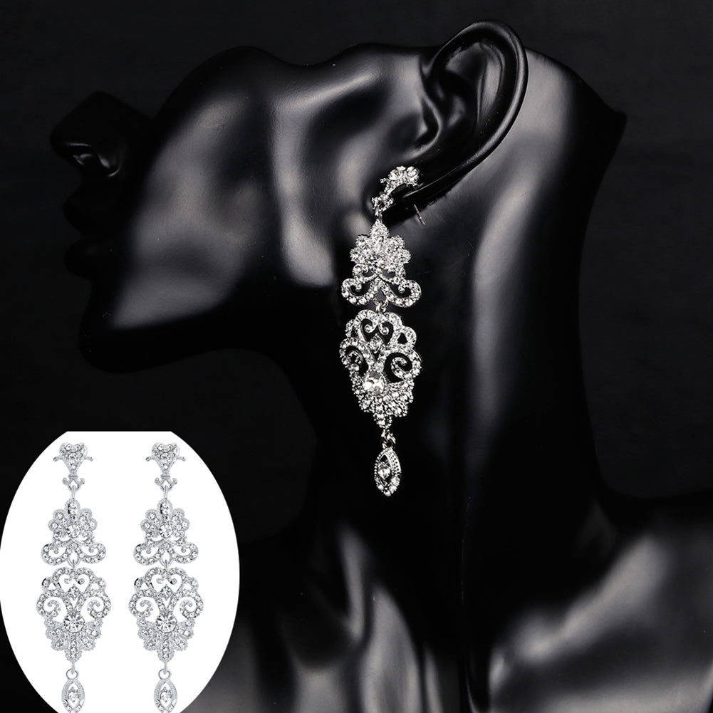 Fashion Hollow Rhinestone Pendant Earrings Bride Wedding Party Jewelry Gift