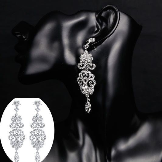 Fashion Hollow Rhinestone Pendant Earrings Bride Wedding Party Jewelry Gift