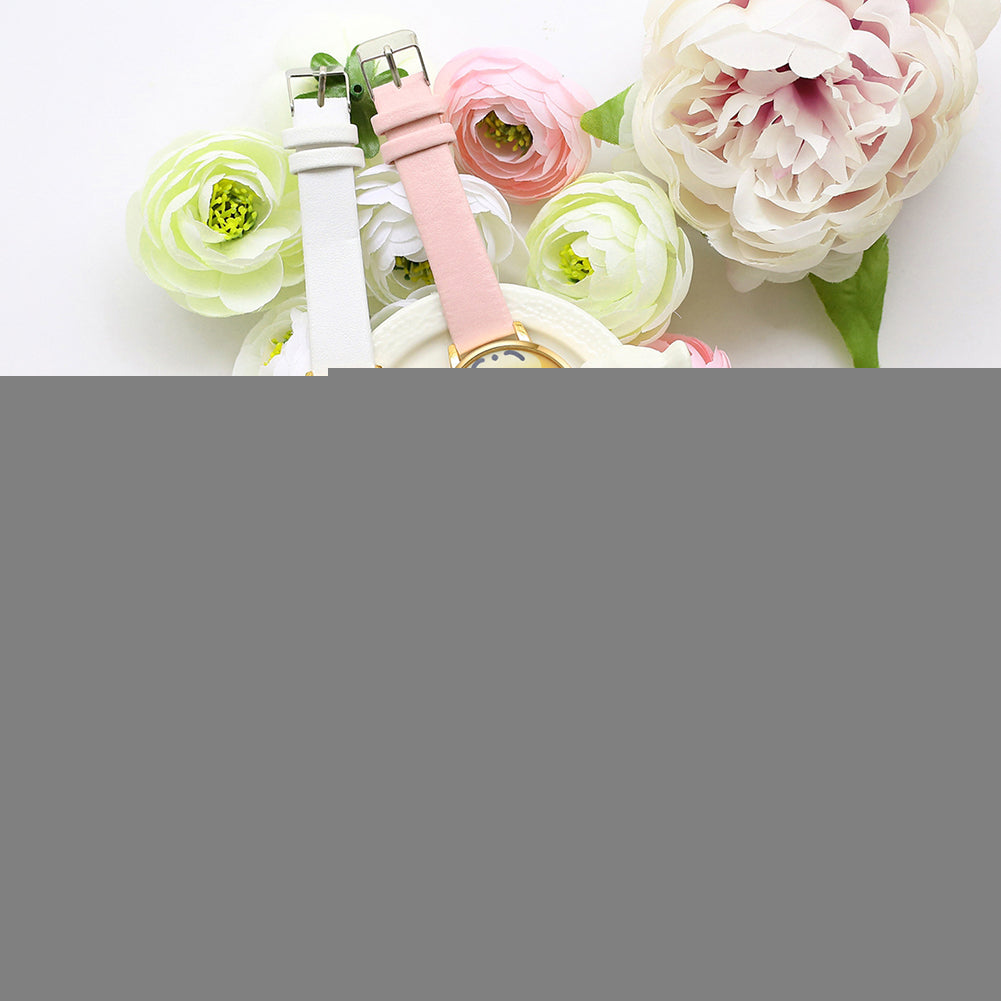 Lady Stylish Lovely Greedy Face Emoji Faux Leather Band Analog Wrist Watch