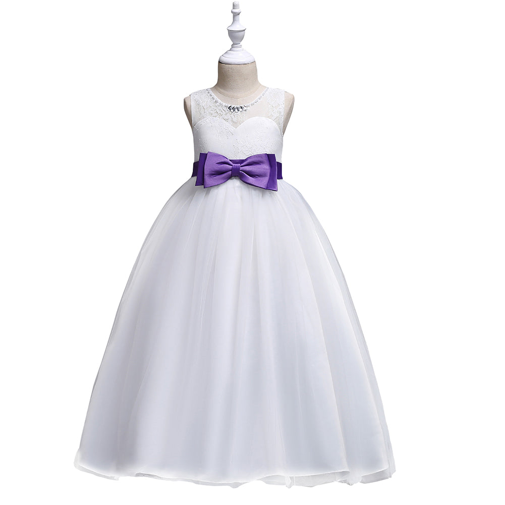 Summer Little Princess Baby Girl O-Neck Bow Sleeveless Party Long Formal Dress